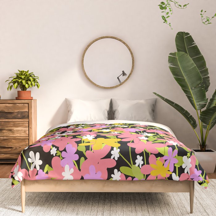 Summer flower meadow on black Comforter Gallery Image 3
