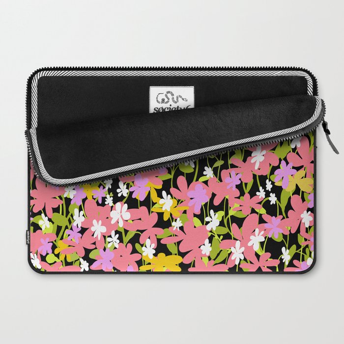 Summer flower meadow on black Laptop Sleeve Gallery Image 2