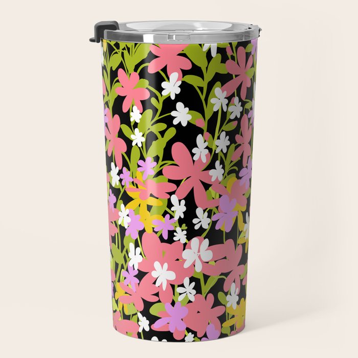 Summer flower meadow on black Travel Mug Gallery Image 3