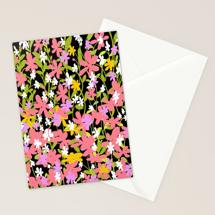 Summer flower meadow on black Stationery Card Gallery Image 2