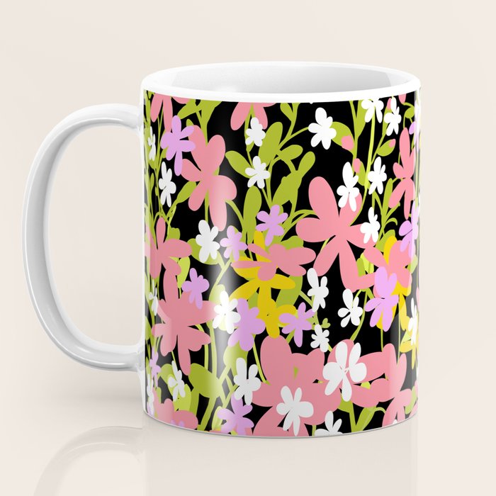 Summer flower meadow on black Coffee Mug Gallery Image 3