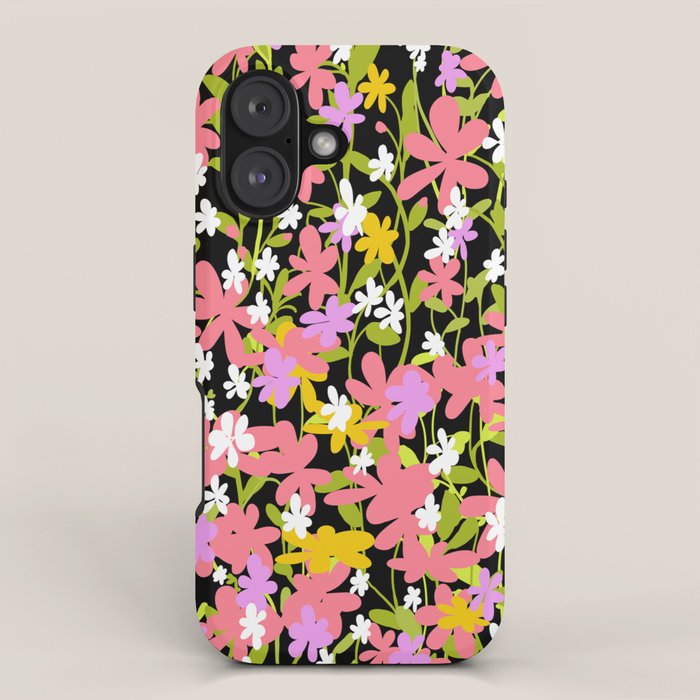 Summer flower meadow on black iPhone Case Gallery Image 1