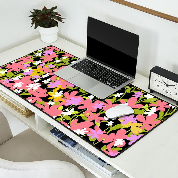 Summer flower meadow on black Desk Mat Gallery Image 2