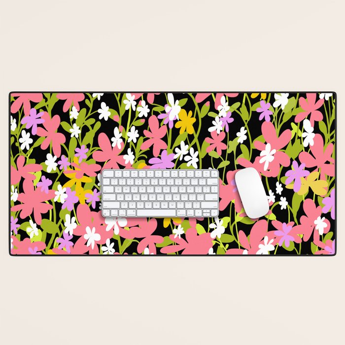 Summer flower meadow on black Desk Mat Gallery Image 1