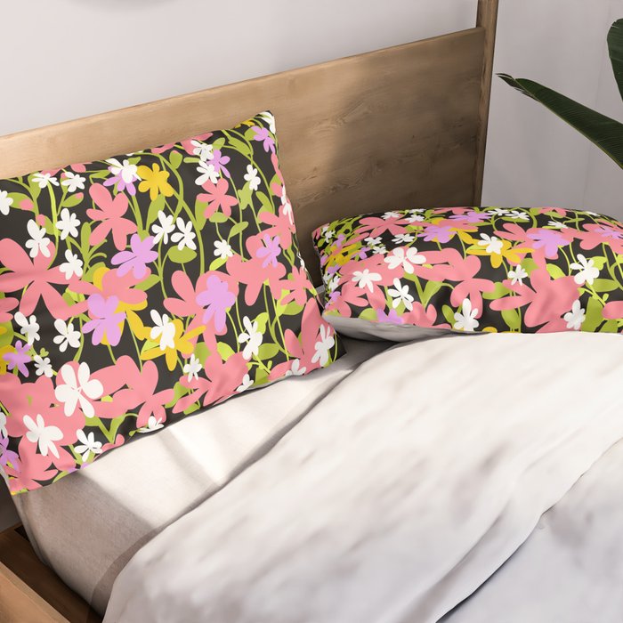 Summer flower meadow on black Pillow Sham Gallery Image 2