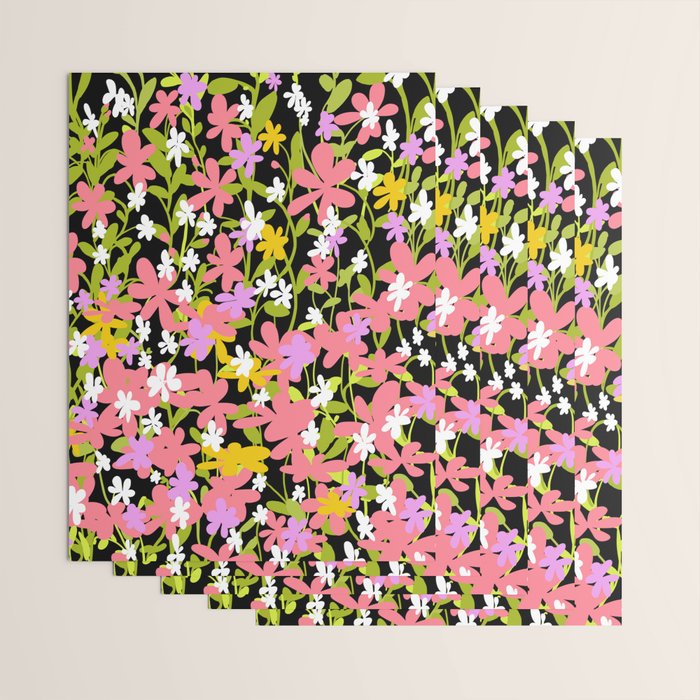 Summer flower meadow on black Wrapping Paper Gallery Image 3
