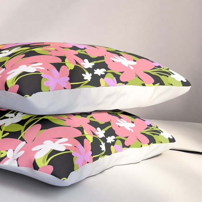 Summer flower meadow on black Pillow Sham Gallery Image 3