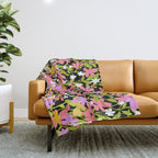 Summer flower meadow on black Throw Blanket Gallery Image 1