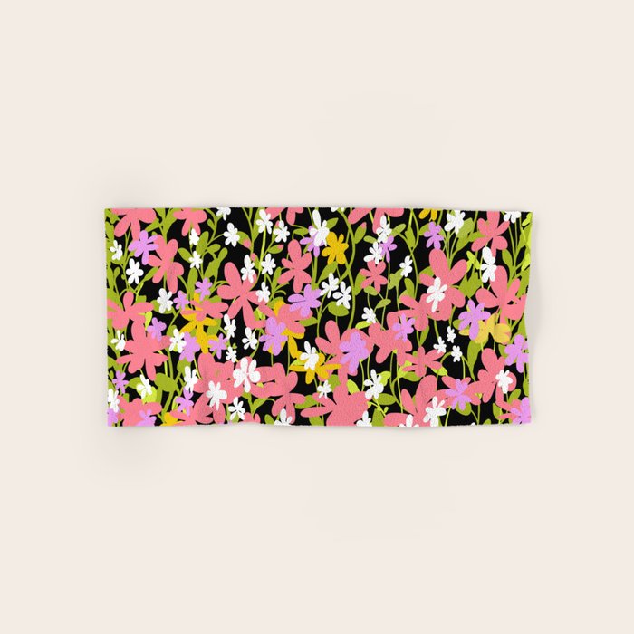 Summer flower meadow on black Bath Towel Gallery Image 1
