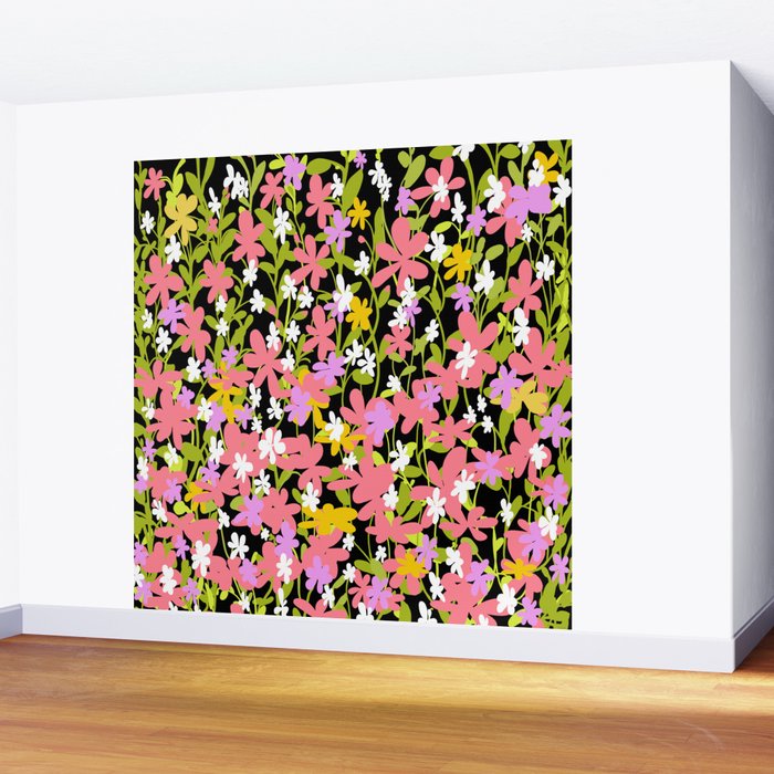 Summer flower meadow on black Wall Mural Gallery Image 2