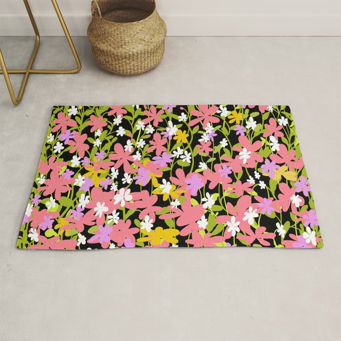 Summer flower meadow on black Rug Gallery Image 1