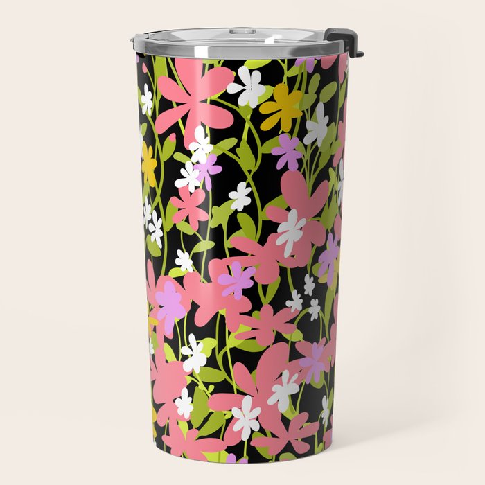Summer flower meadow on black Travel Mug Gallery Image 2