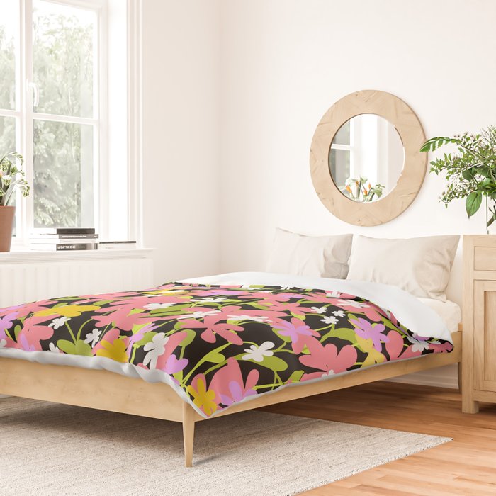 Summer flower meadow on black Duvet Cover Gallery Image 2