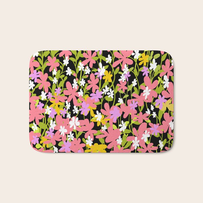 Summer flower meadow on black Bath Mat Gallery Image 1