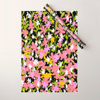 Summer flower meadow on black Wrapping Paper Gallery Image 1