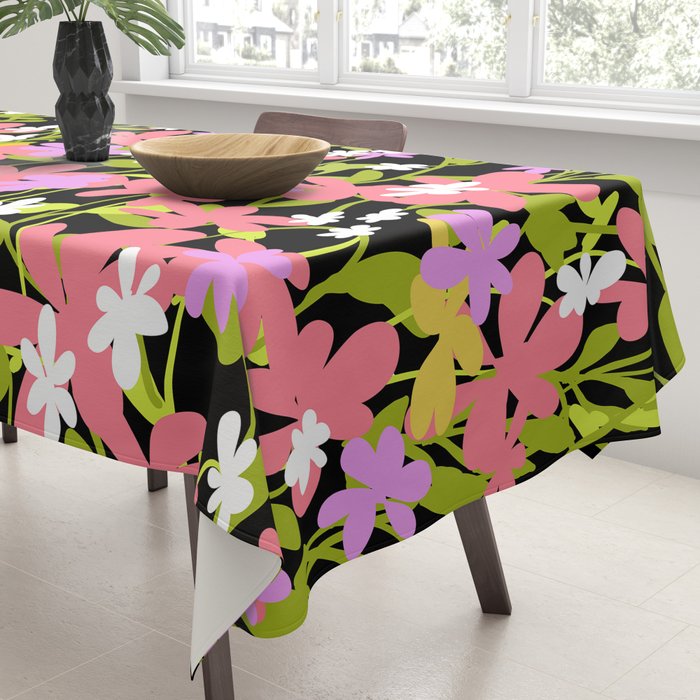 Summer flower meadow on black Tablecloth Gallery Image 3
