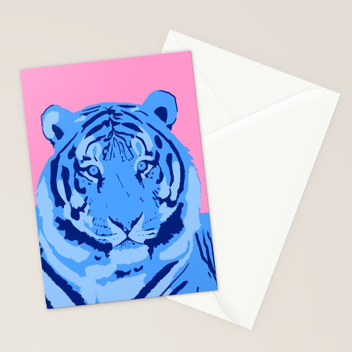 Tiger Blue & Pink Stationery Card Gallery Image 2