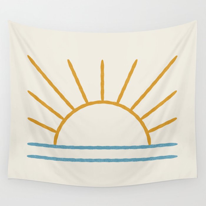Sunset Lines - Gold Blue Wall Tapestry Gallery Image 1