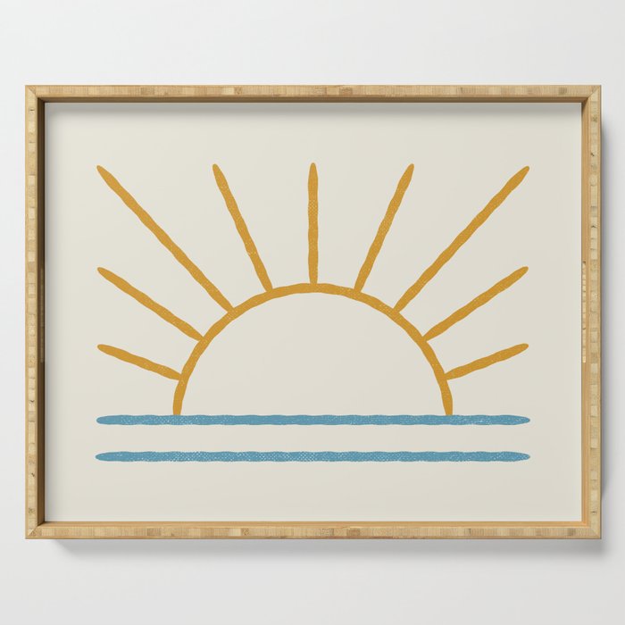 Sunset Lines - Gold Blue Serving Tray Gallery Image 1