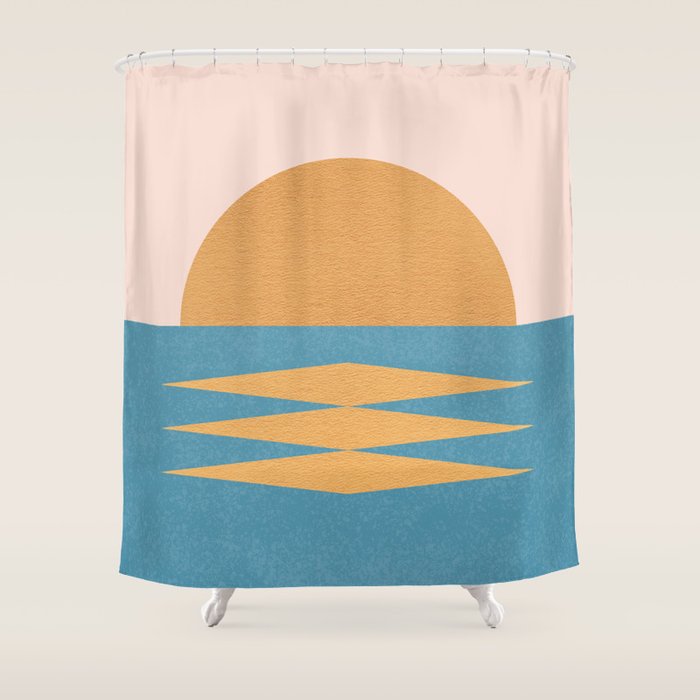 Sunrise Geometric - Midcentury Style Shower Curtain Gallery Image 1