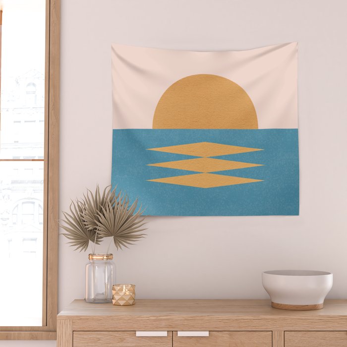Sunrise Geometric - Midcentury Style Wall Tapestry Gallery Image 2