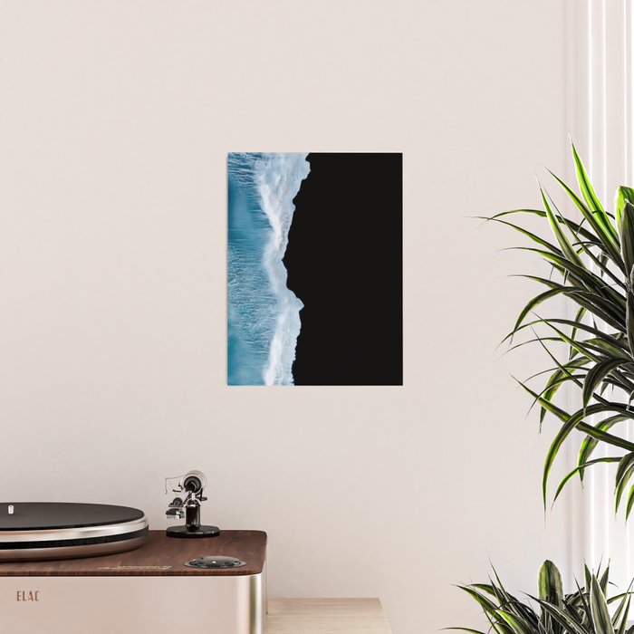 Minimalist wave crashing on a black sand beach in Iceland â Ocean Landscape Photography Poster Gallery Image 2