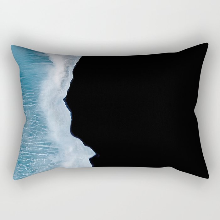 Minimalist wave crashing on a black sand beach in Iceland â Ocean Landscape Photography Rectangular Pillow Gallery Image 2