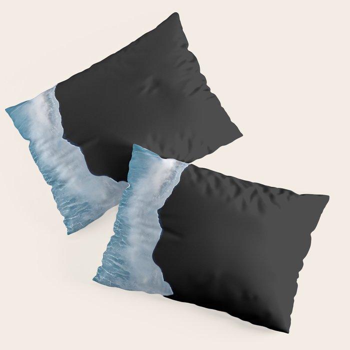 Minimalist wave crashing on a black sand beach in Iceland â Ocean Landscape Photography Pillow Sham Gallery Image 1