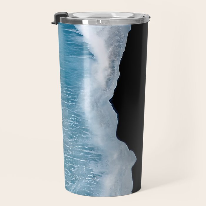 Minimalist wave crashing on a black sand beach in Iceland â Ocean Landscape Photography Travel Mug Gallery Image 3