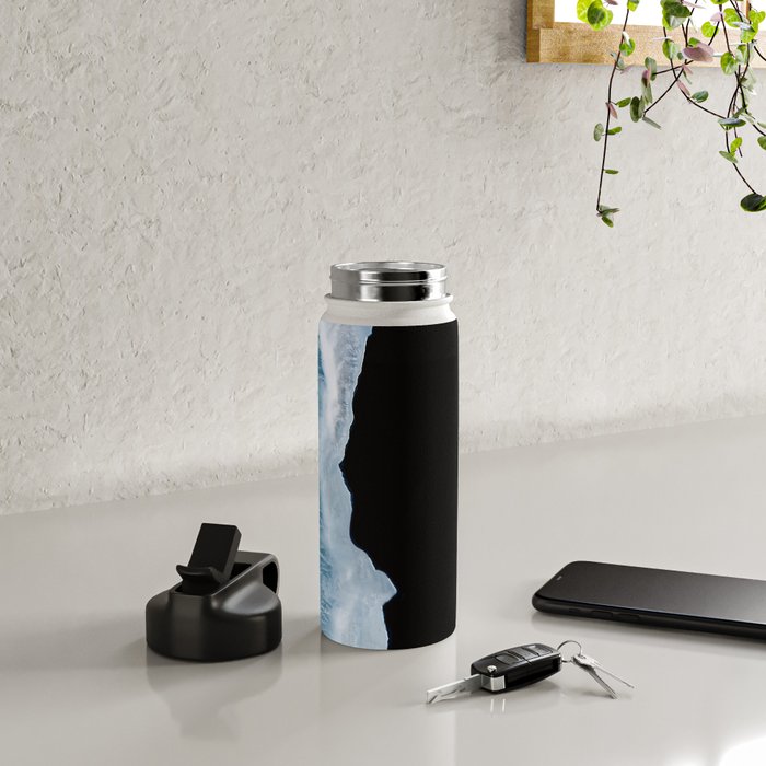 Minimalist wave crashing on a black sand beach in Iceland â Ocean Landscape Photography Water Bottle Gallery Image 4