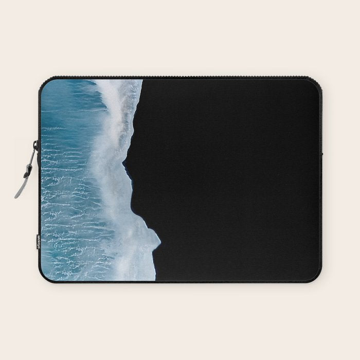 Minimalist wave crashing on a black sand beach in Iceland â Ocean Landscape Photography Laptop Sleeve Gallery Image 1