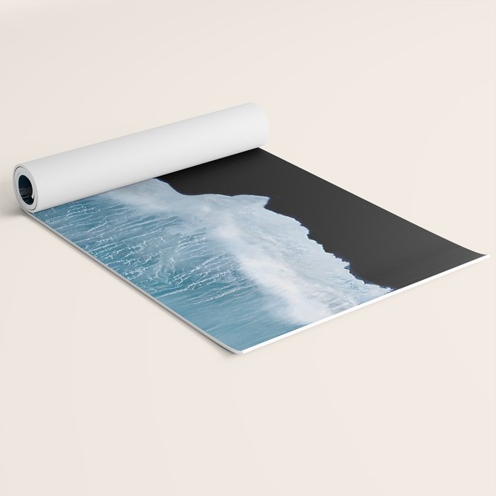 Minimalist wave crashing on a black sand beach in Iceland â Ocean Landscape Photography Yoga Mat Gallery Image 2