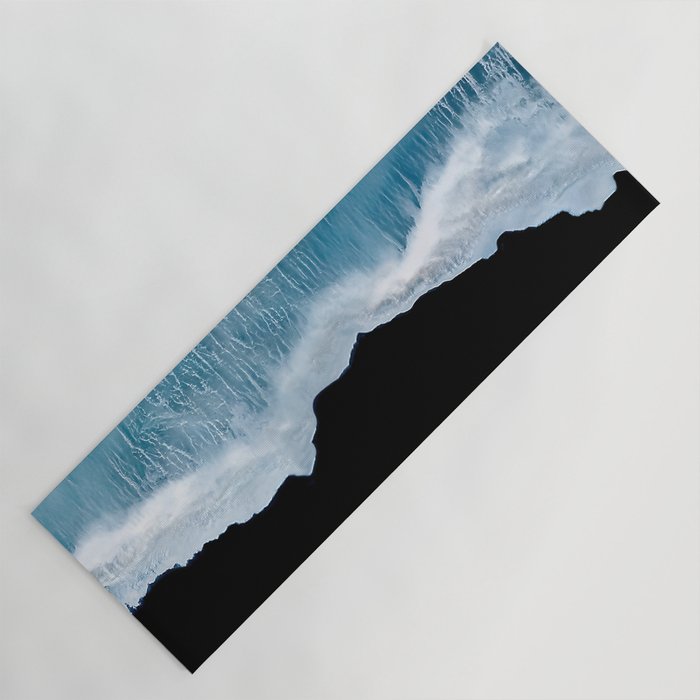 Minimalist wave crashing on a black sand beach in Iceland â Ocean Landscape Photography Yoga Mat Gallery Image 1