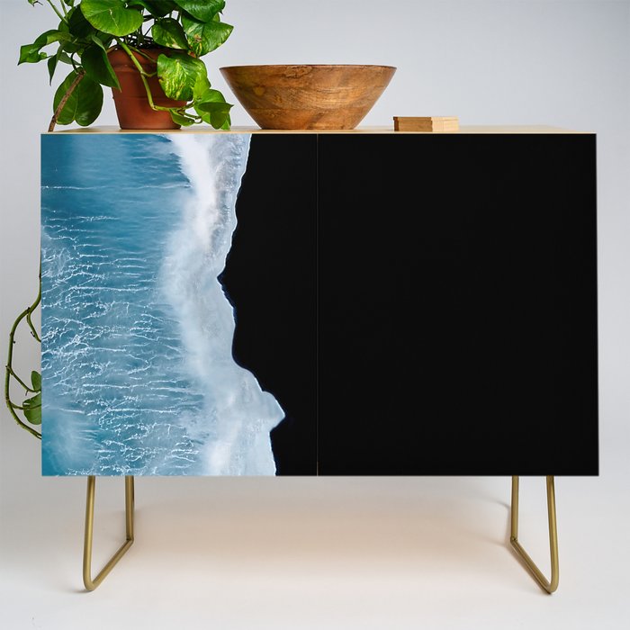 Minimalist wave crashing on a black sand beach in Iceland â Ocean Landscape Photography Credenza Gallery Image 1