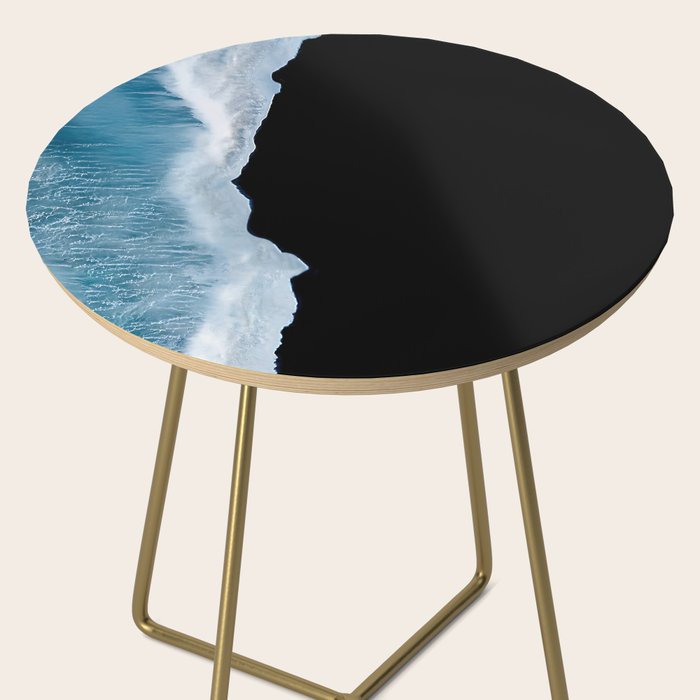Minimalist wave crashing on a black sand beach in Iceland â Ocean Landscape Photography Side Table Gallery Image 2