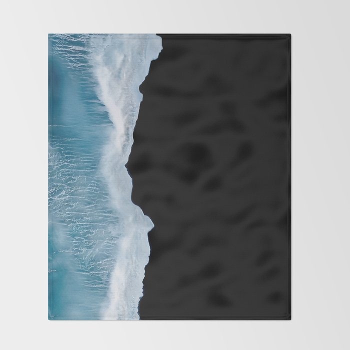 Minimalist wave crashing on a black sand beach in Iceland â Ocean Landscape Photography Throw Blanket Gallery Image 2