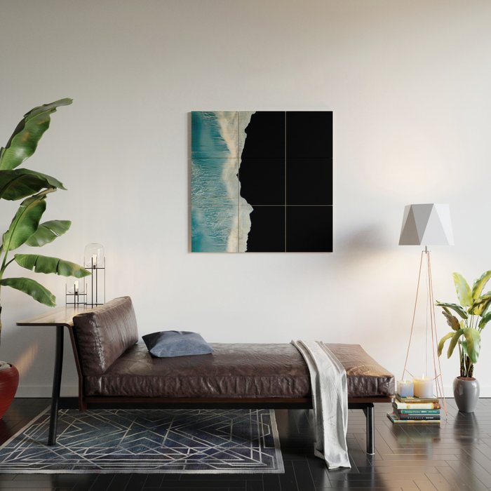 Minimalist wave crashing on a black sand beach in Iceland â Ocean Landscape Photography Wood Wall Art Gallery Image 2