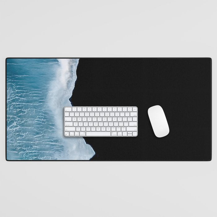 Minimalist wave crashing on a black sand beach in Iceland â Ocean Landscape Photography Desk Mat Gallery Image 1