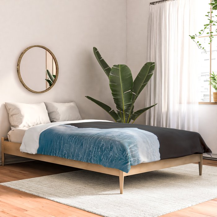 Minimalist wave crashing on a black sand beach in Iceland â Ocean Landscape Photography Comforter Gallery Image 2