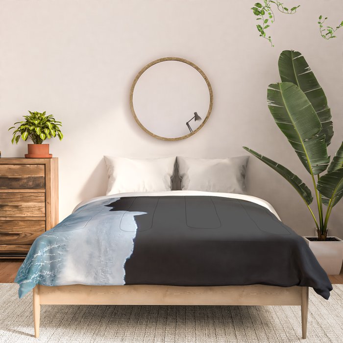 Minimalist wave crashing on a black sand beach in Iceland â Ocean Landscape Photography Comforter Gallery Image 3