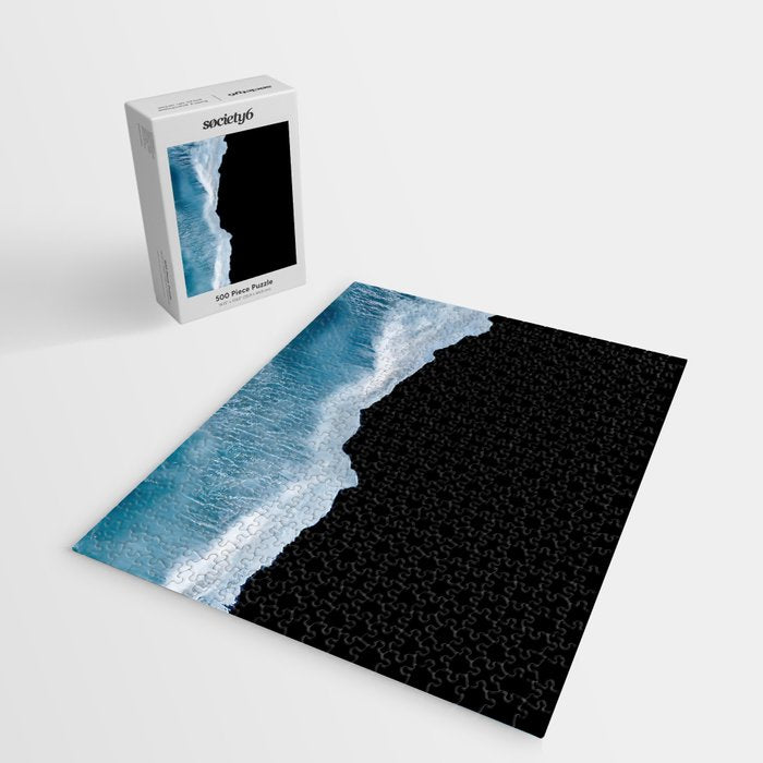 Minimalist wave crashing on a black sand beach in Iceland â Ocean Landscape Photography Jigsaw Puzzle Gallery Image 2