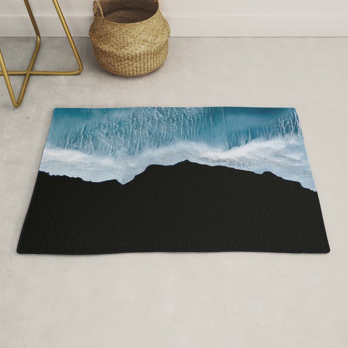 Minimalist wave crashing on a black sand beach in Iceland â Ocean Landscape Photography Rug Gallery Image 1