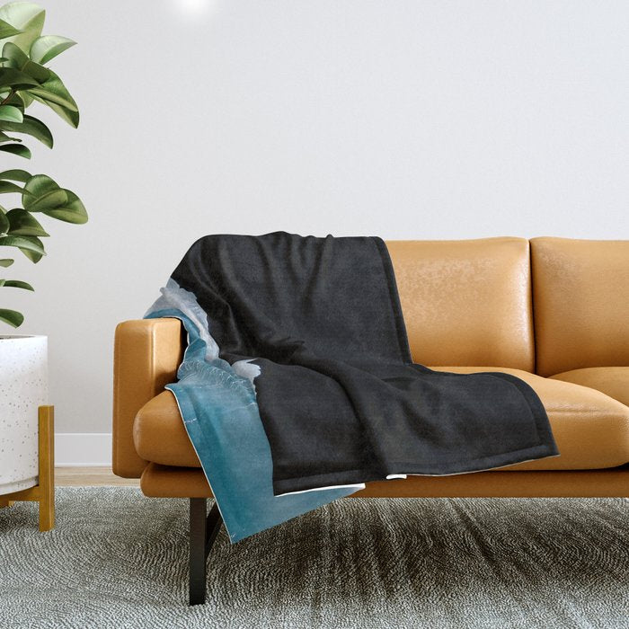 Minimalist wave crashing on a black sand beach in Iceland â Ocean Landscape Photography Throw Blanket Gallery Image 1