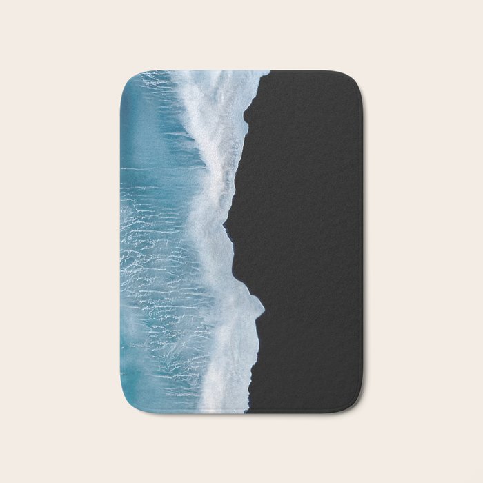 Minimalist wave crashing on a black sand beach in Iceland â Ocean Landscape Photography Bath Mat Gallery Image 1