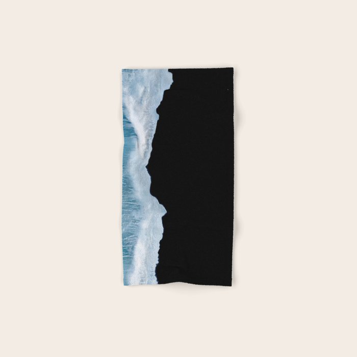 Minimalist wave crashing on a black sand beach in Iceland â Ocean Landscape Photography Bath Towel Gallery Image 1