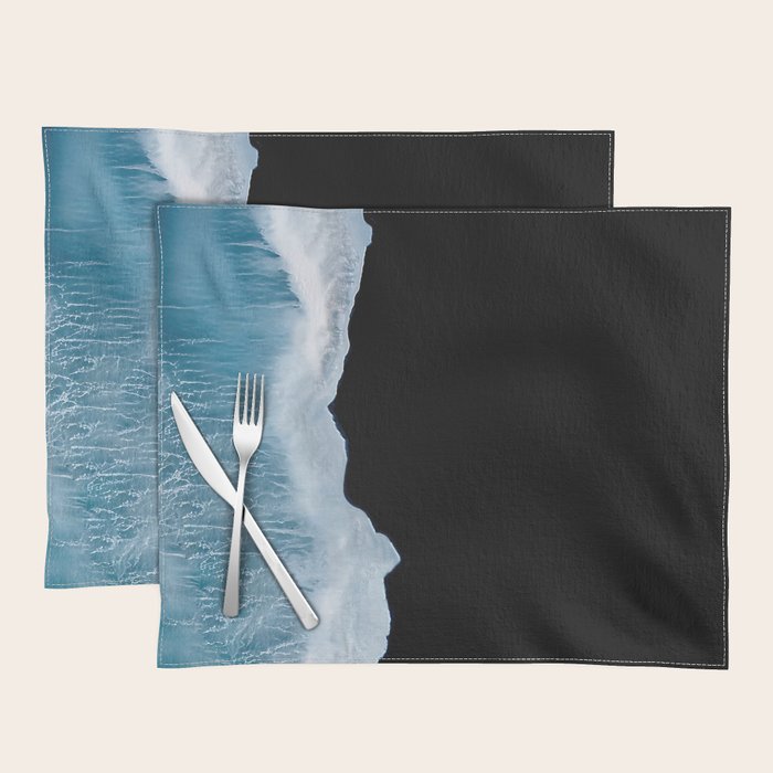 Minimalist wave crashing on a black sand beach in Iceland â Ocean Landscape Photography Placemat Gallery Image 1
