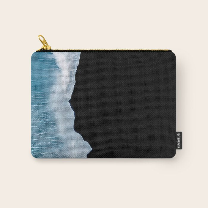 Minimalist wave crashing on a black sand beach in Iceland â Ocean Landscape Photography Carry All Pouch Gallery Image 1