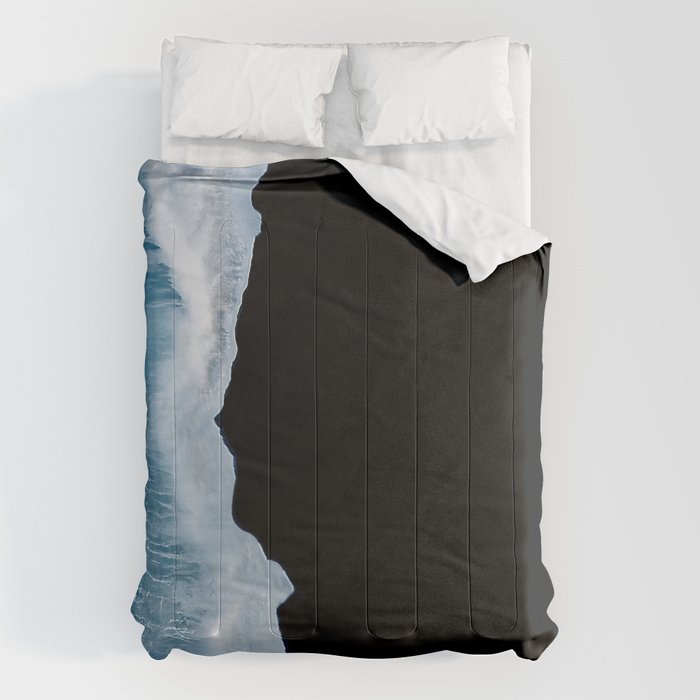 Minimalist wave crashing on a black sand beach in Iceland â Ocean Landscape Photography Comforter Gallery Image 6