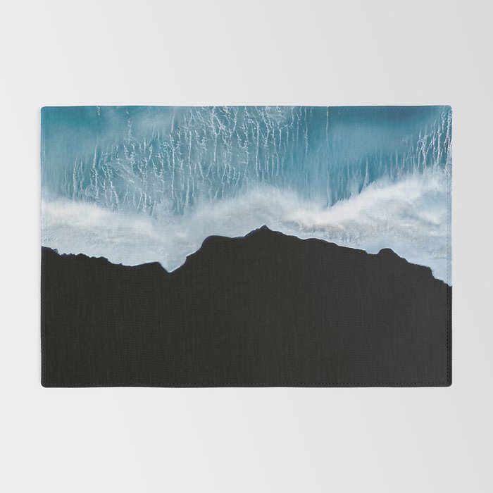 Minimalist wave crashing on a black sand beach in Iceland â Ocean Landscape Photography Rug Gallery Image 2