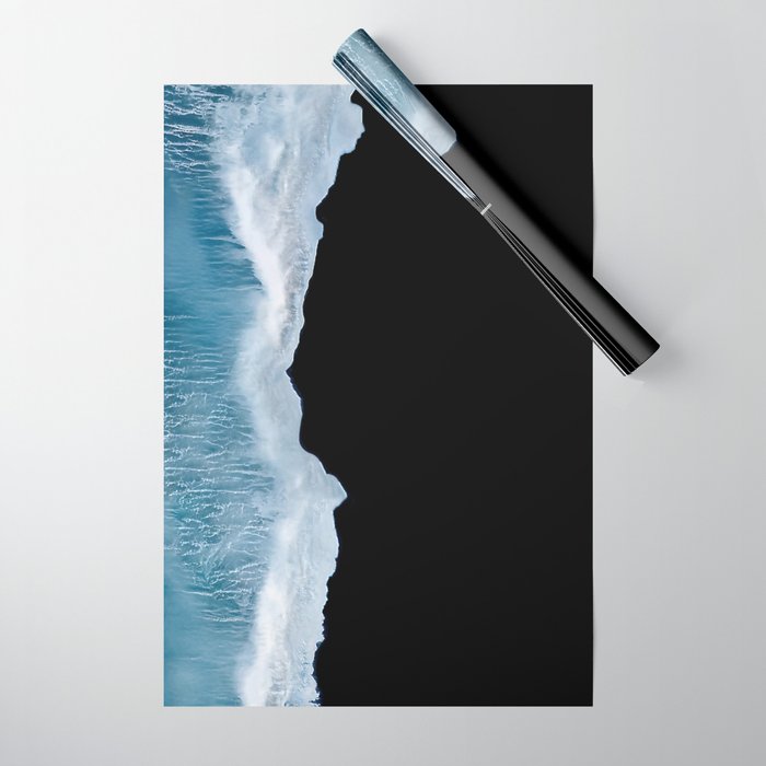 Minimalist wave crashing on a black sand beach in Iceland â Ocean Landscape Photography Wrapping Paper Gallery Image 1